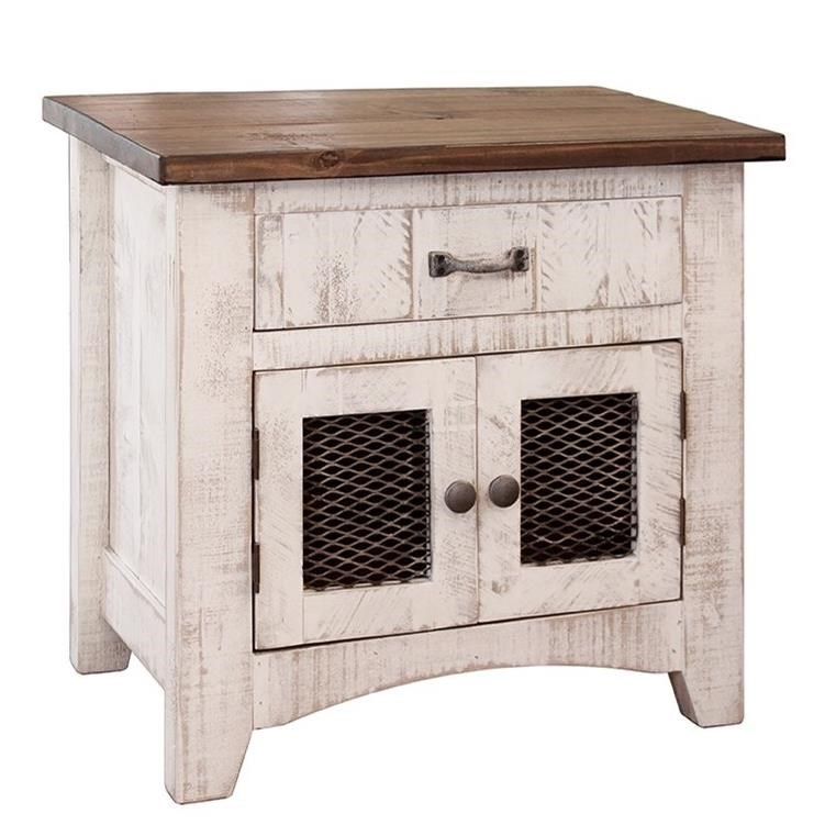 International Furniture Direct Pueblo Rustic Nightstand with Mesh Panel